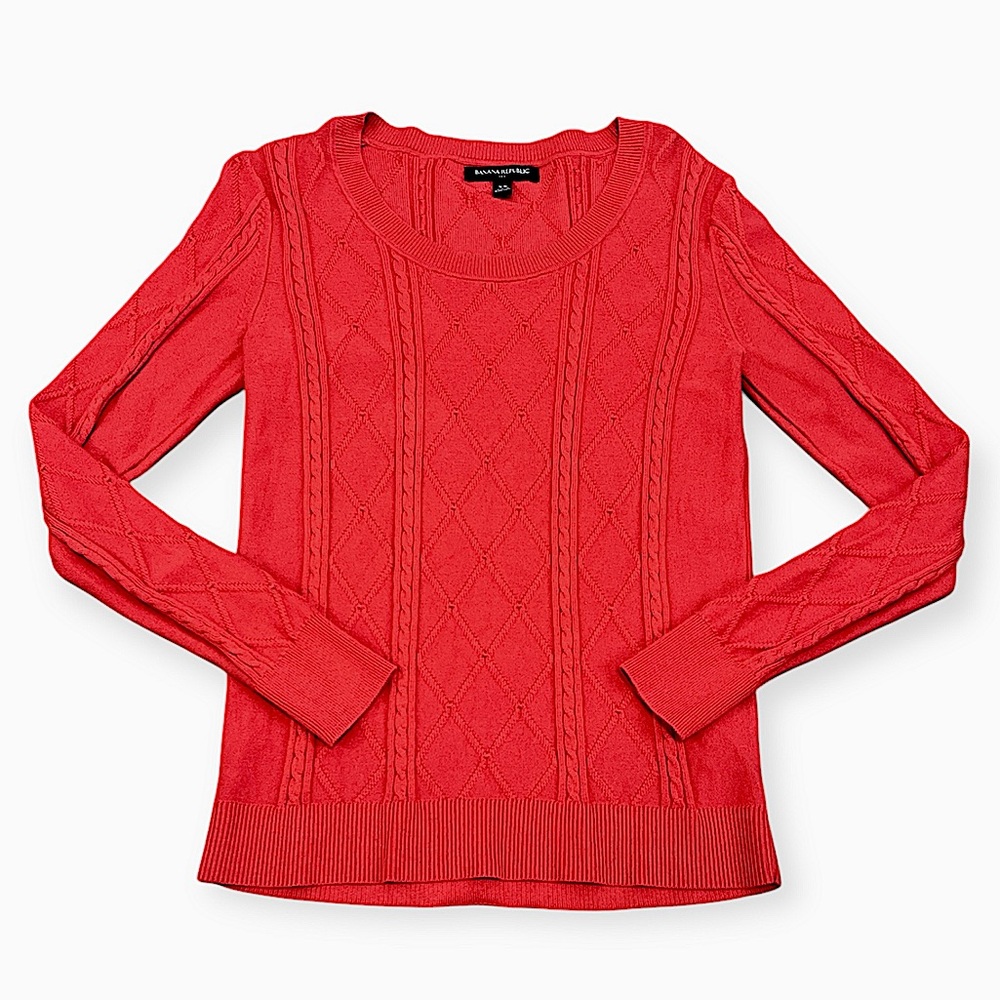 Banana Republic Red Cable Knit Cotton Blend Sweater Size Extra Small XS